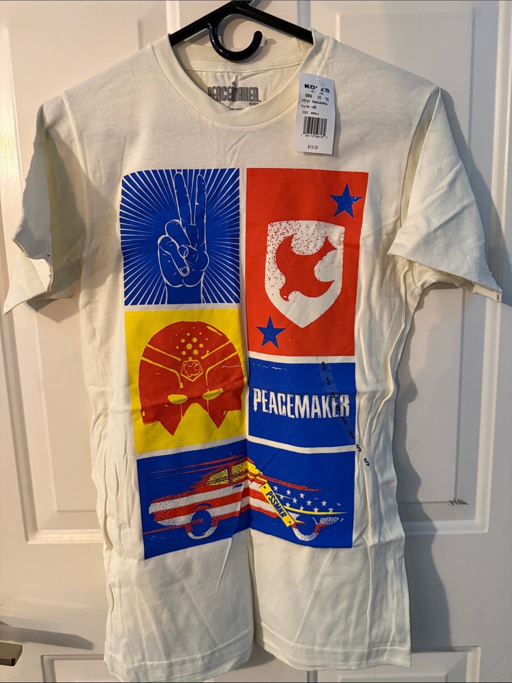 DC Comics Peacemaker Graphic Short Sleeve T-Shirt in White, Blue, Red, Yellow